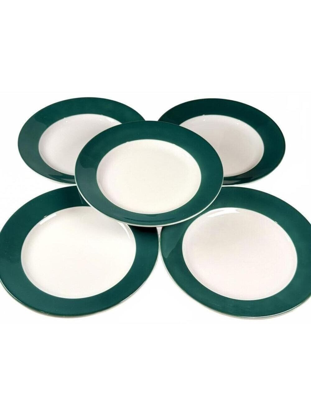 Set of 5 Vintage Kahla Germany Teal Green Rim Porcelain Plates 8 in Minimalist - Picture 3 of 6